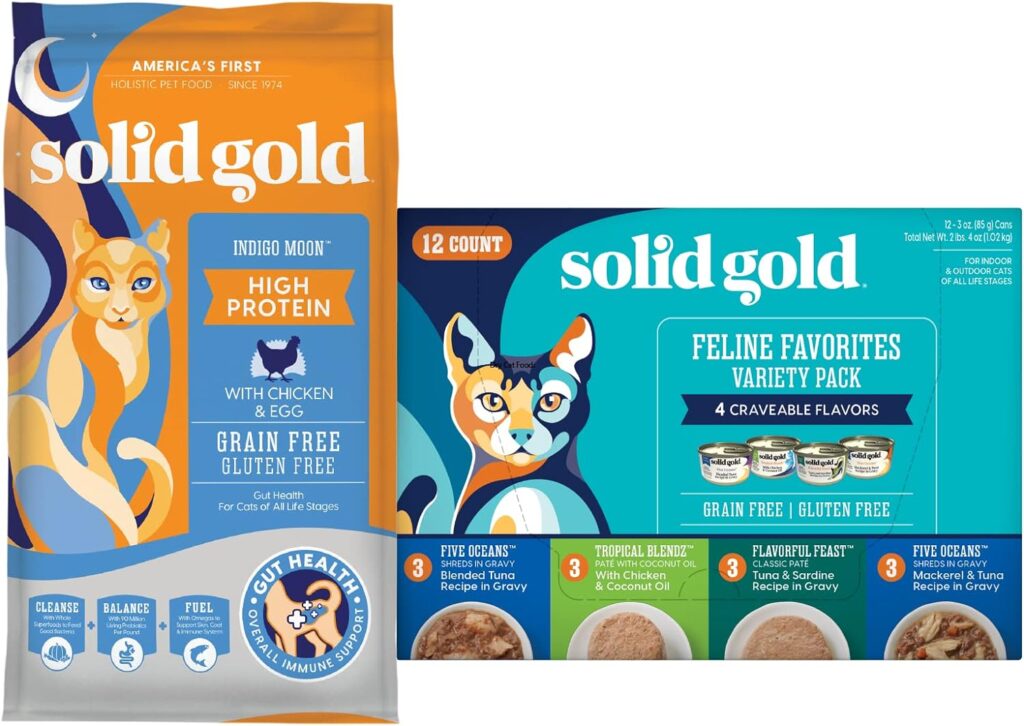 Solid Gold Indigo Moon - Dry Cat Food with Digestive Probiotics for Cats - Grain  Gluten Free - High Protein - 3lb - Wet Cat Food Variety Pack - Wet Cat Food Pate  Shreds in Gravy Recipes - 12 Pack